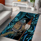 New Zealand Tui Bird Taiaha Area Rug Maori Weapon Paua Shell Mix Silver Fern