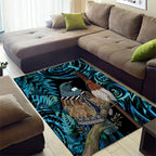New Zealand Tui Bird Taiaha Area Rug Maori Weapon Paua Shell Mix Silver Fern