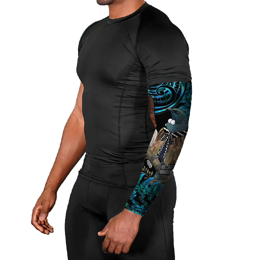 New Zealand Tui Bird Taiaha Arm Sleeves Maori Weapon Paua Shell Mix Silver Fern
