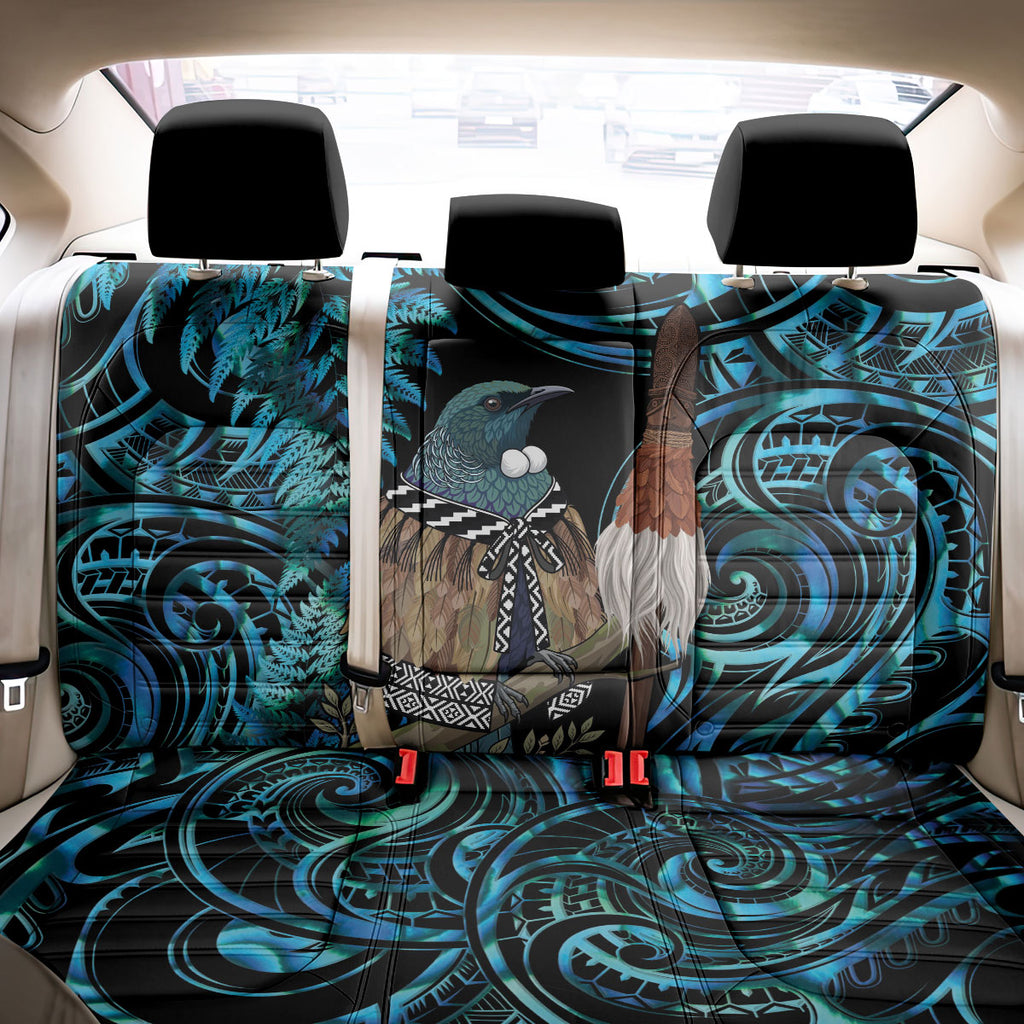 New Zealand Tui Bird Taiaha Back Car Seat Cover Maori Weapon Paua Shell Mix Silver Fern