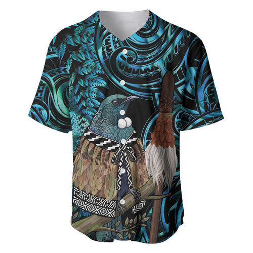 New Zealand Tui Bird Taiaha Baseball Jersey Maori Weapon Paua Shell Mix Silver Fern