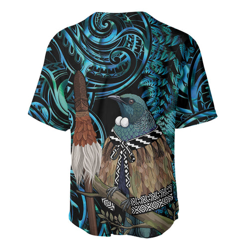 New Zealand Tui Bird Taiaha Baseball Jersey Maori Weapon Paua Shell Mix Silver Fern