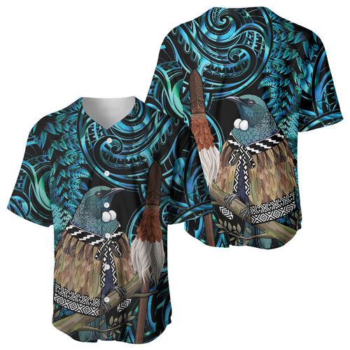 New Zealand Tui Bird Taiaha Baseball Jersey Maori Weapon Paua Shell Mix Silver Fern