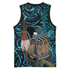 New Zealand Tui Bird Taiaha Basketball Jersey Maori Weapon Paua Shell Mix Silver Fern