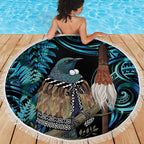 New Zealand Tui Bird Taiaha Beach Blanket Maori Weapon Paua Shell Mix Silver Fern
