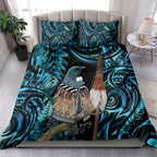 New Zealand Tui Bird Taiaha Bedding Set Maori Weapon Paua Shell Mix Silver Fern