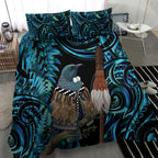 New Zealand Tui Bird Taiaha Bedding Set Maori Weapon Paua Shell Mix Silver Fern