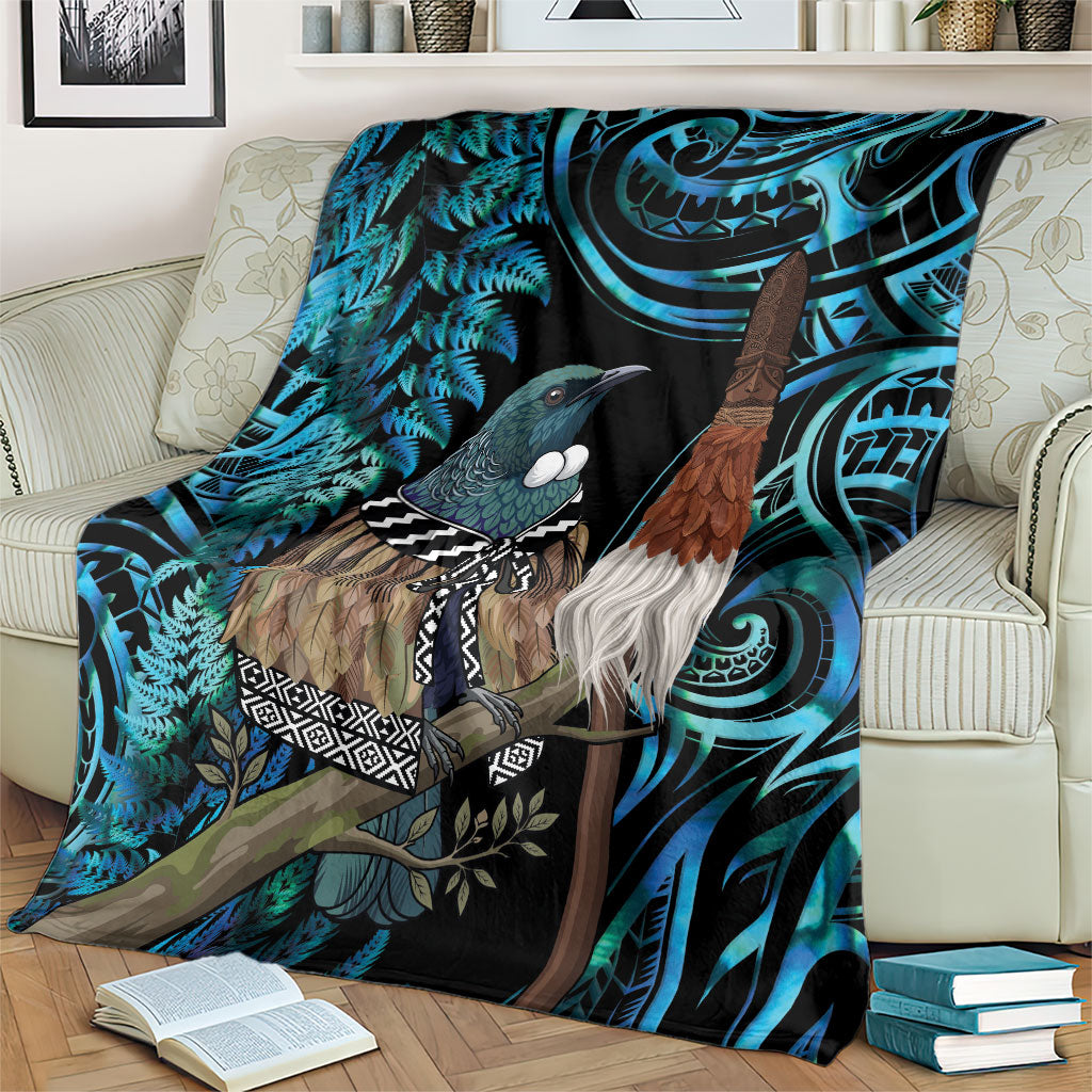 New Zealand Tui Bird Taiaha Blanket Maori Weapon Paua Shell Mix Silver Fern