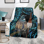 New Zealand Tui Bird Taiaha Blanket Maori Weapon Paua Shell Mix Silver Fern