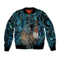 New Zealand Tui Bird Taiaha Bomber Jacket Maori Weapon Paua Shell Mix Silver Fern