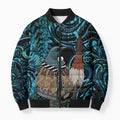 New Zealand Tui Bird Taiaha Bomber Puffer Jacket Maori Weapon Paua Shell Mix Silver Fern
