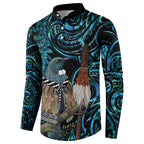 New Zealand Tui Bird Taiaha Button Sweatshirt Maori Weapon Paua Shell Mix Silver Fern