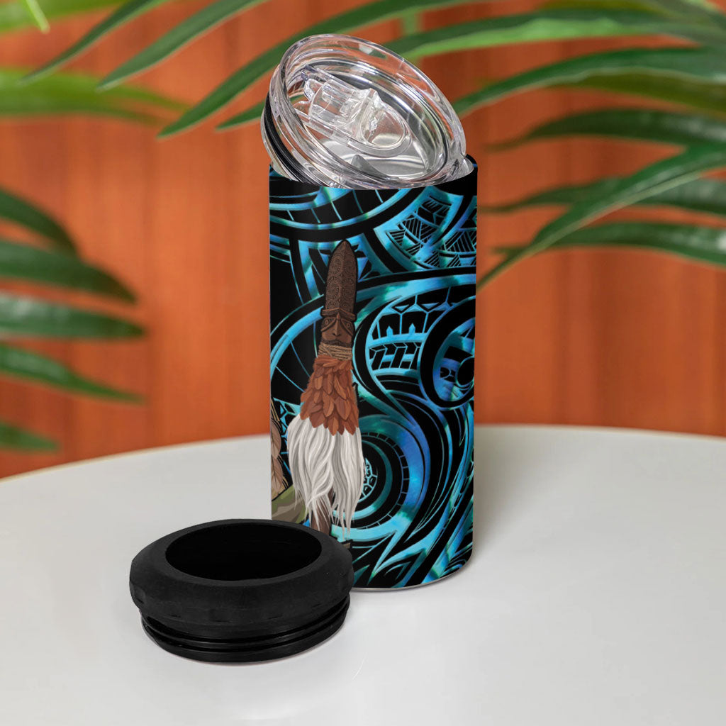 New Zealand Tui Bird Taiaha 4 in 1 Can Cooler Tumbler Maori Weapon Paua Shell Mix Silver Fern