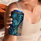 New Zealand Tui Bird Taiaha 4 in 1 Can Cooler Tumbler Maori Weapon Paua Shell Mix Silver Fern