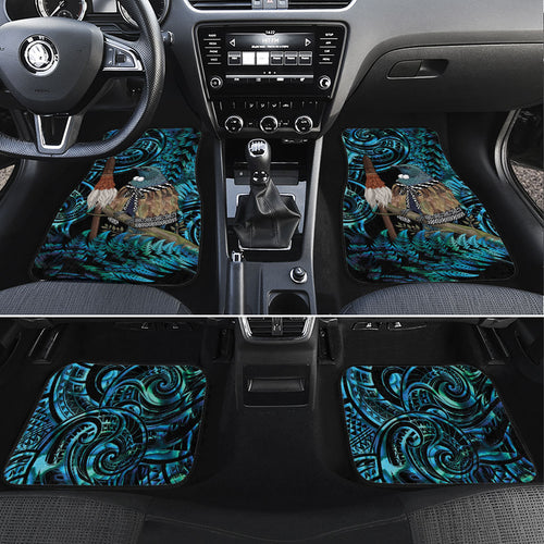 New Zealand Tui Bird Taiaha Car Mats Maori Weapon Paua Shell Mix Silver Fern