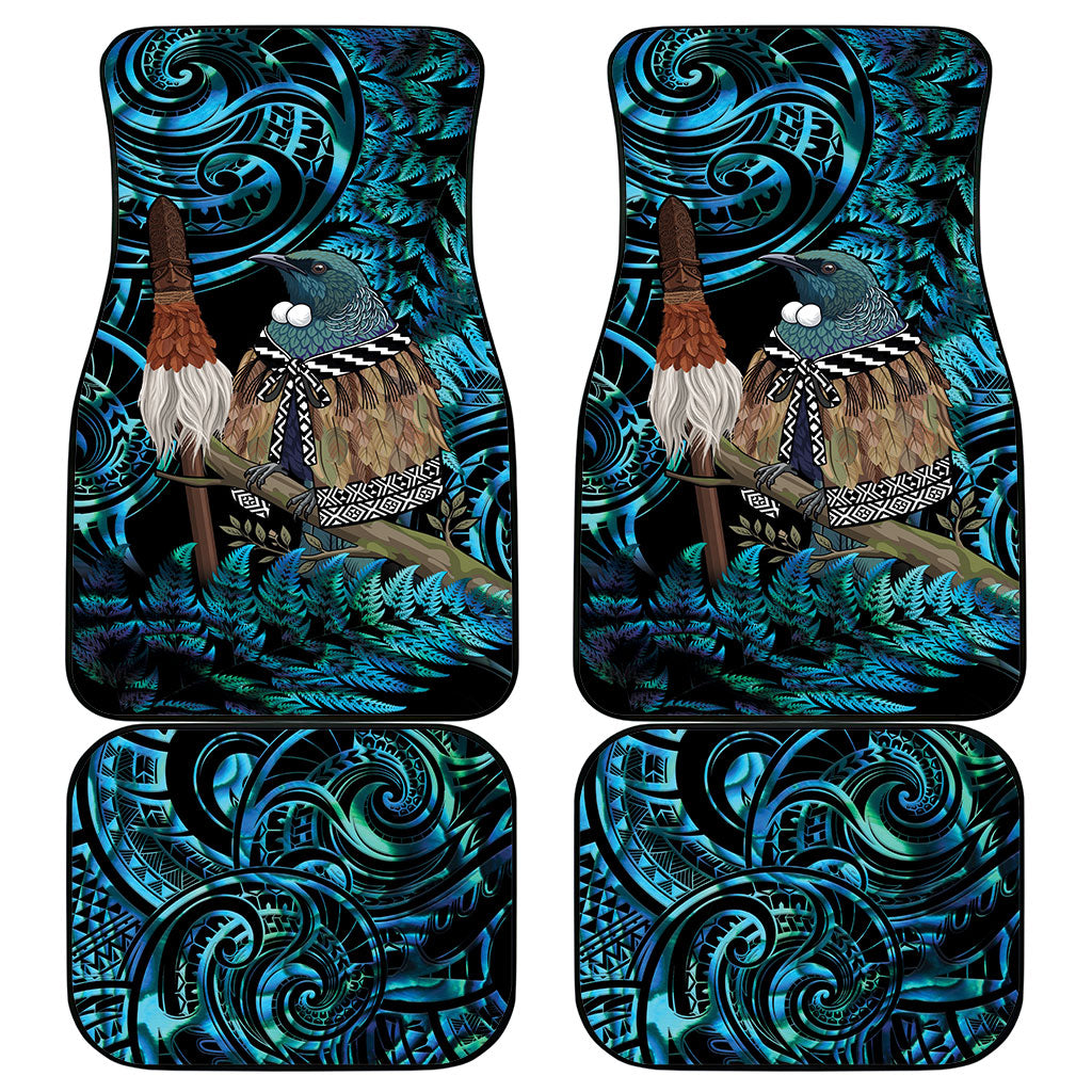 New Zealand Tui Bird Taiaha Car Mats Maori Weapon Paua Shell Mix Silver Fern