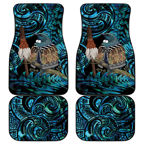 New Zealand Tui Bird Taiaha Car Mats Maori Weapon Paua Shell Mix Silver Fern