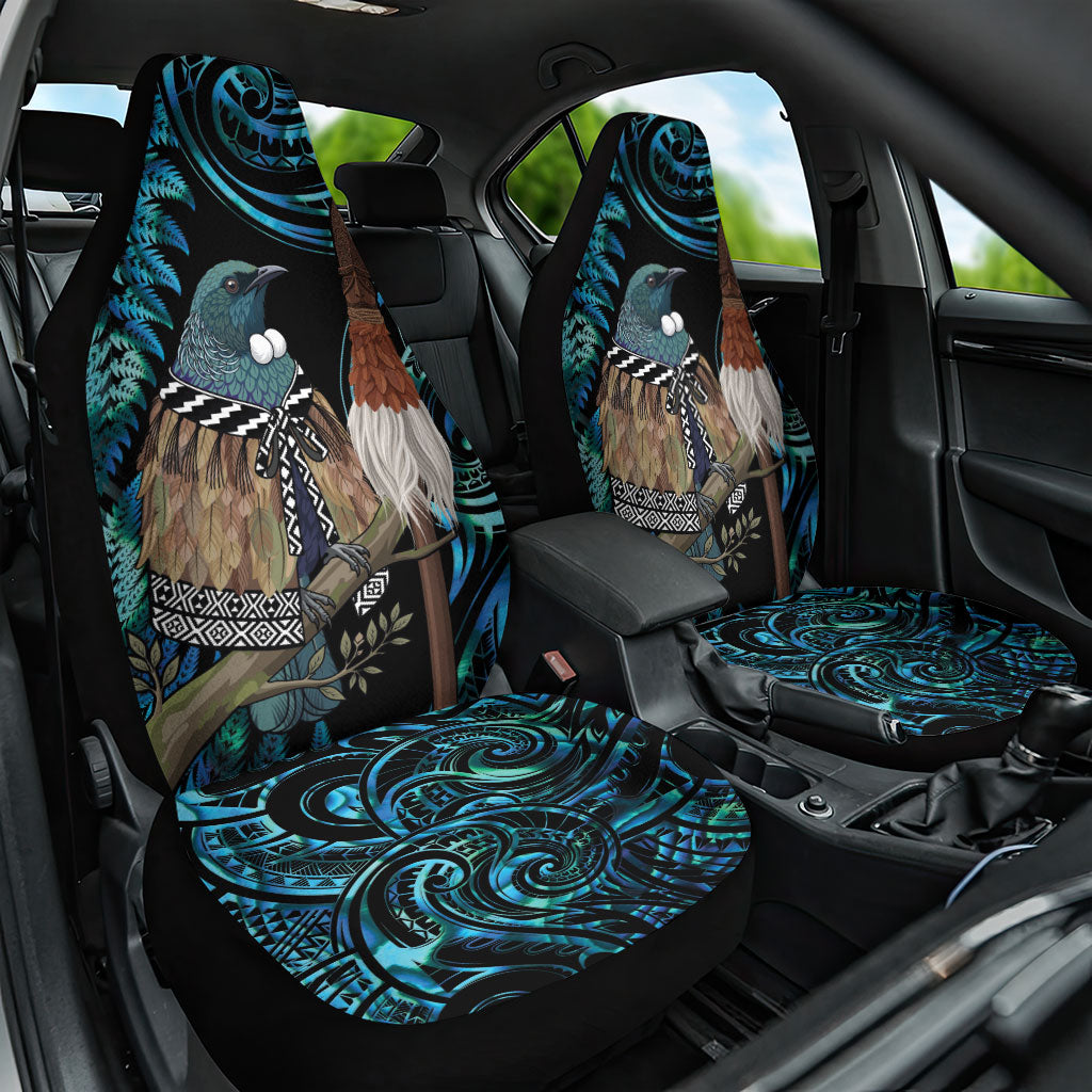 New Zealand Tui Bird Taiaha Car Seat Cover Maori Weapon Paua Shell Mix Silver Fern