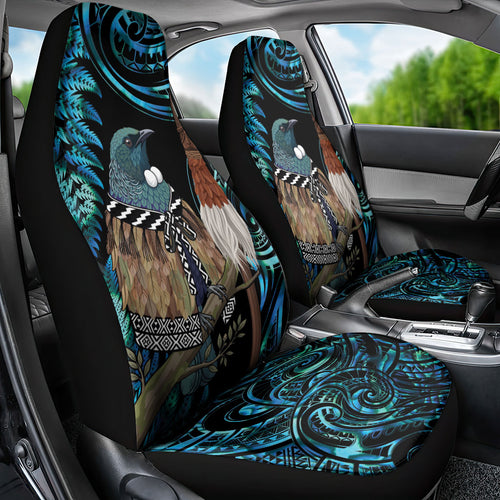 New Zealand Tui Bird Taiaha Car Seat Cover Maori Weapon Paua Shell Mix Silver Fern