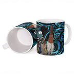 New Zealand Tui Bird Taiaha Ceramic Mug Maori Weapon Paua Shell Mix Silver Fern