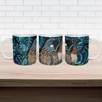 New Zealand Tui Bird Taiaha Ceramic Mug Maori Weapon Paua Shell Mix Silver Fern