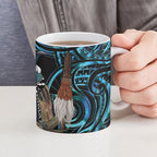 New Zealand Tui Bird Taiaha Ceramic Mug Maori Weapon Paua Shell Mix Silver Fern