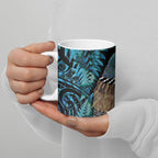 New Zealand Tui Bird Taiaha Ceramic Mug Maori Weapon Paua Shell Mix Silver Fern