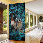 New Zealand Tui Bird Taiaha Door Cover Maori Weapon Paua Shell Mix Silver Fern