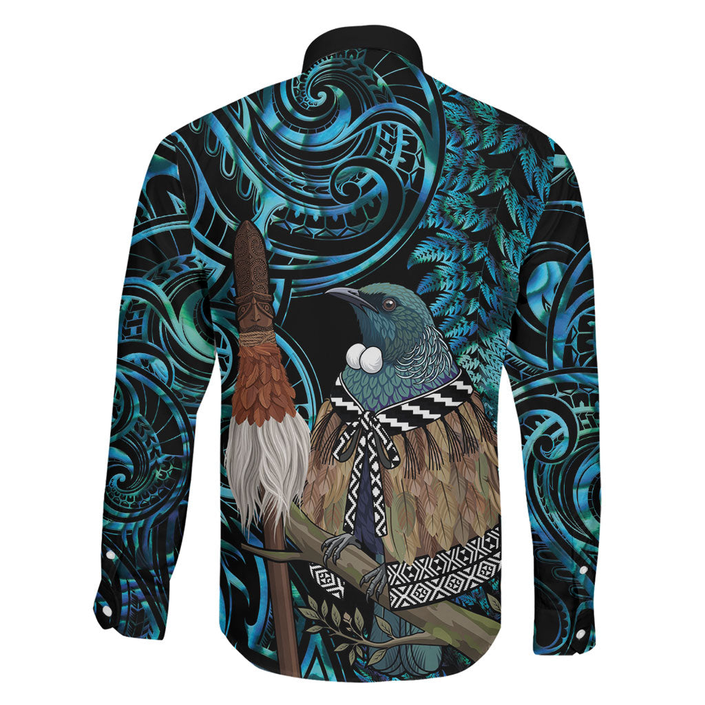 New Zealand Tui Bird Taiaha Family Matching Off Shoulder Short Dress and Hawaiian Shirt Maori Weapon Paua Shell Mix Silver Fern