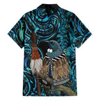 New Zealand Tui Bird Taiaha Family Matching Puletasi and Hawaiian Shirt Maori Weapon Paua Shell Mix Silver Fern