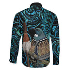 New Zealand Tui Bird Taiaha Family Matching Short Sleeve Bodycon Dress and Hawaiian Shirt Maori Weapon Paua Shell Mix Silver Fern