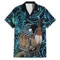 New Zealand Tui Bird Taiaha Family Matching Summer Maxi Dress and Hawaiian Shirt Maori Weapon Paua Shell Mix Silver Fern