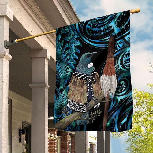New Zealand Tui Bird Taiaha Garden Flag Maori Weapon Paua Shell Mix Silver Fern