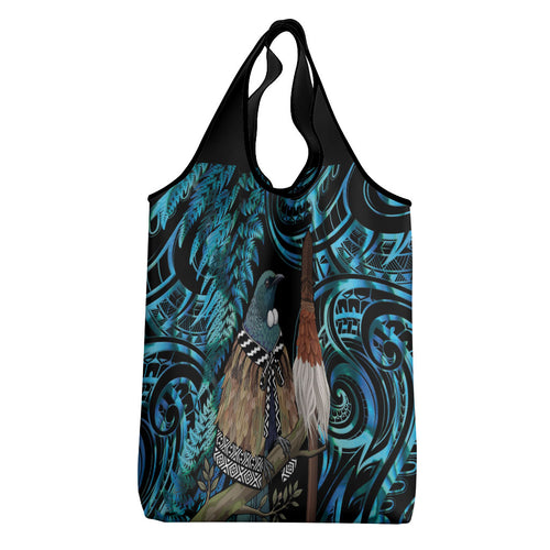 New Zealand Tui Bird Taiaha Grocery Bag Maori Weapon Paua Shell Mix Silver Fern