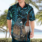 New Zealand Tui Bird Taiaha Hawaiian Shirt Maori Weapon Paua Shell Mix Silver Fern