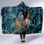 New Zealand Tui Bird Taiaha Hooded Blanket Maori Weapon Paua Shell Mix Silver Fern