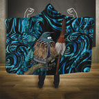 New Zealand Tui Bird Taiaha Hooded Blanket Maori Weapon Paua Shell Mix Silver Fern