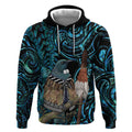 New Zealand Tui Bird Taiaha Hoodie Maori Weapon Paua Shell Mix Silver Fern