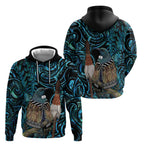 New Zealand Tui Bird Taiaha Hoodie Maori Weapon Paua Shell Mix Silver Fern