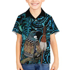New Zealand Tui Bird Taiaha Kid Hawaiian Shirt Maori Weapon Paua Shell Mix Silver Fern