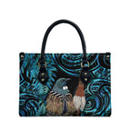 New Zealand Tui Bird Taiaha Leather Bag Maori Weapon Paua Shell Mix Silver Fern