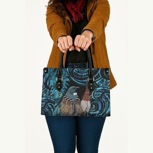 New Zealand Tui Bird Taiaha Leather Bag Maori Weapon Paua Shell Mix Silver Fern