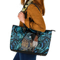New Zealand Tui Bird Taiaha Leather Tote Bag Maori Weapon Paua Shell Mix Silver Fern