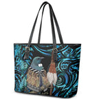 New Zealand Tui Bird Taiaha Leather Tote Bag Maori Weapon Paua Shell Mix Silver Fern