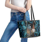 New Zealand Tui Bird Taiaha Leather Tote Bag Maori Weapon Paua Shell Mix Silver Fern