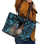 New Zealand Tui Bird Taiaha Leather Tote Bag Maori Weapon Paua Shell Mix Silver Fern