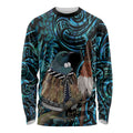 New Zealand Tui Bird Taiaha Long Sleeve Shirt Maori Weapon Paua Shell Mix Silver Fern