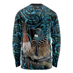 New Zealand Tui Bird Taiaha Long Sleeve Shirt Maori Weapon Paua Shell Mix Silver Fern