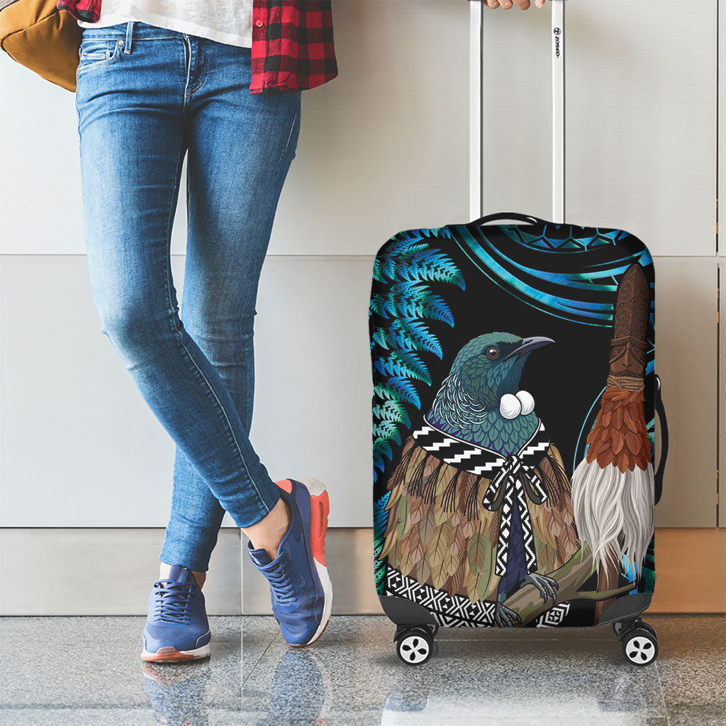 New Zealand Tui Bird Taiaha Luggage Cover Maori Weapon Paua Shell Mix Silver Fern