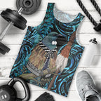 New Zealand Tui Bird Taiaha Men Tank Top Maori Weapon Paua Shell Mix Silver Fern